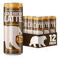 Front view of Wandering Bear Cold Brew Latte Double Latte 8 fl oz can showing 11g protein badge beside a 12-pack box